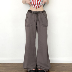 네리스 빈티지 배색 밴딩 백포켓 로우 세미 부츠컷 팬츠 차콜