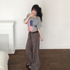 네리스 빈티지 배색 밴딩 백포켓 로우 세미 부츠컷 팬츠 차콜