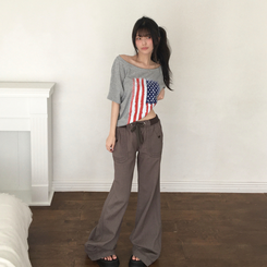 네리스 빈티지 배색 밴딩 백포켓 로우 세미 부츠컷 팬츠 차콜