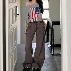 네리스 빈티지 배색 밴딩 백포켓 로우 세미 부츠컷 팬츠 차콜