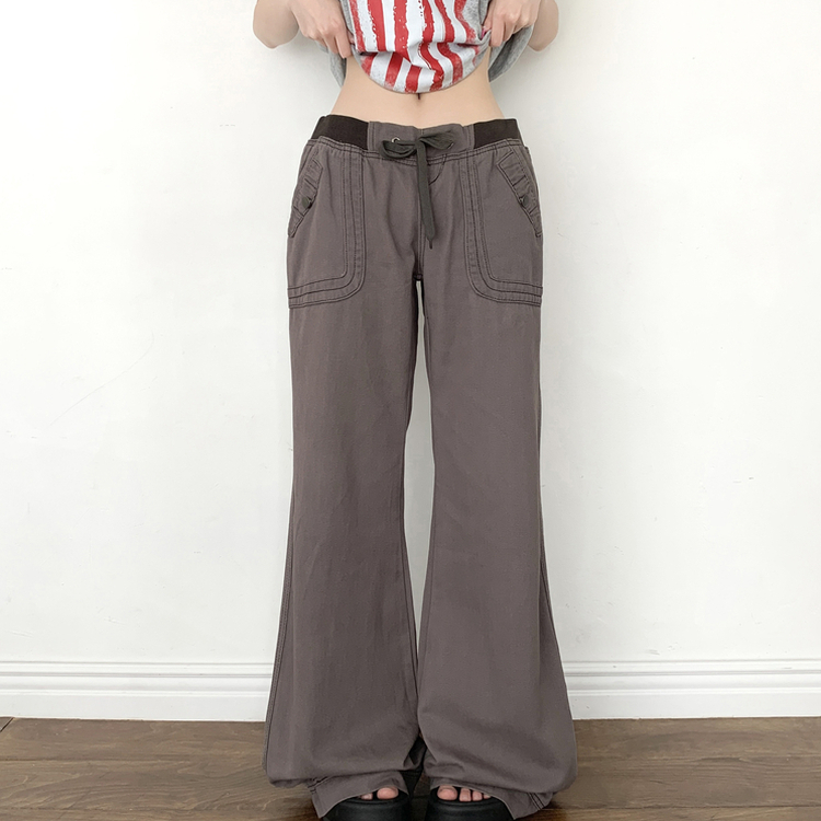 네리스 빈티지 배색 밴딩 백포켓 로우 세미 부츠컷 팬츠 차콜