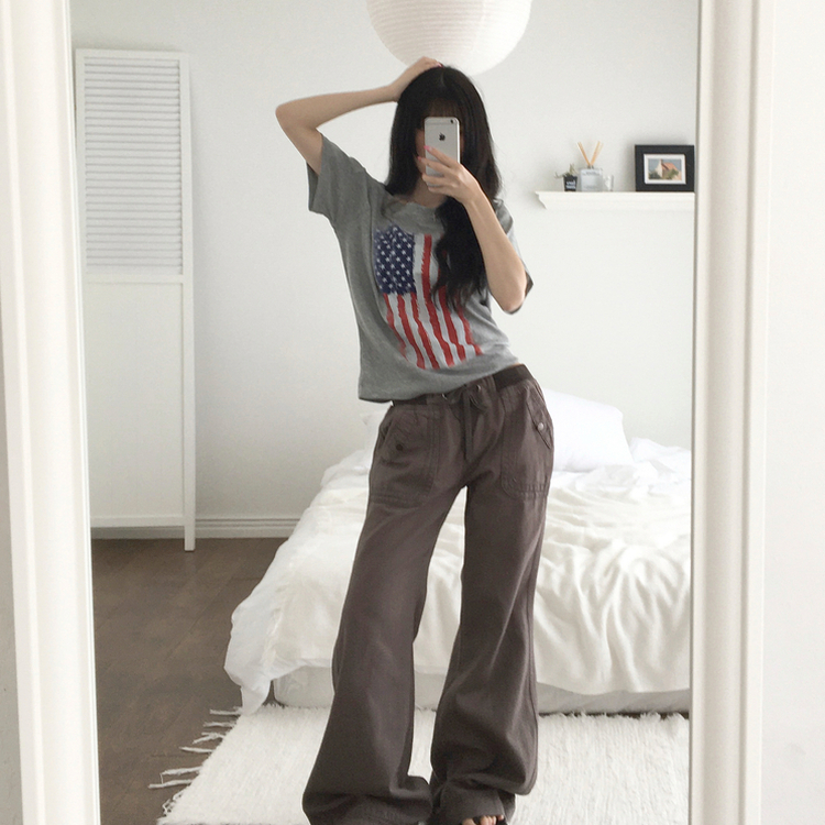 네리스 빈티지 배색 밴딩 백포켓 로우 세미 부츠컷 팬츠 차콜