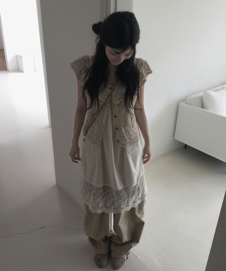 レースレイヤードワンピース｜ロングワンピース｜韓国