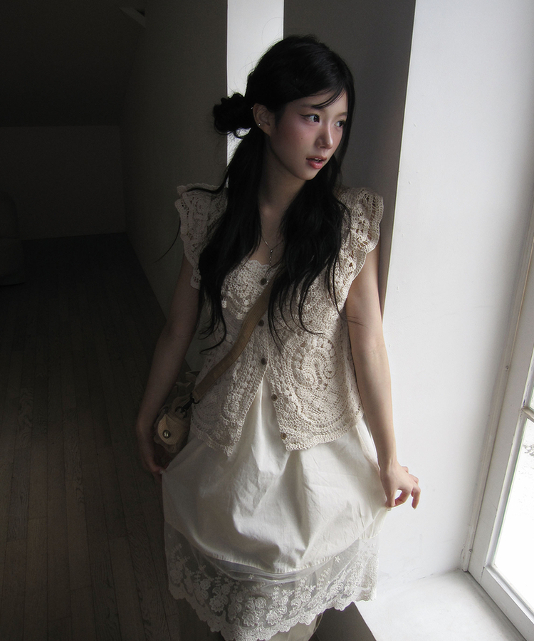 レースレイヤードワンピース WHITE