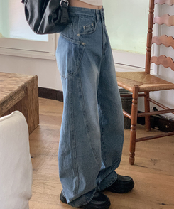 【丈別】スリットワイドデニムパンツ BLUE