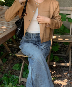 【丈別】スリットワイドデニムパンツ BLUE