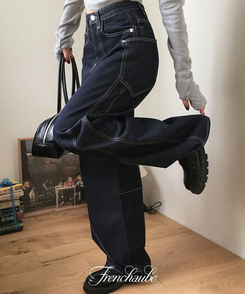 【丈別】スリットワイドデニムパンツ DEEP BLUE