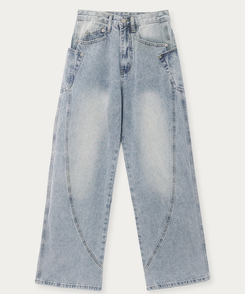 【丈別】スリットワイドデニムパンツ