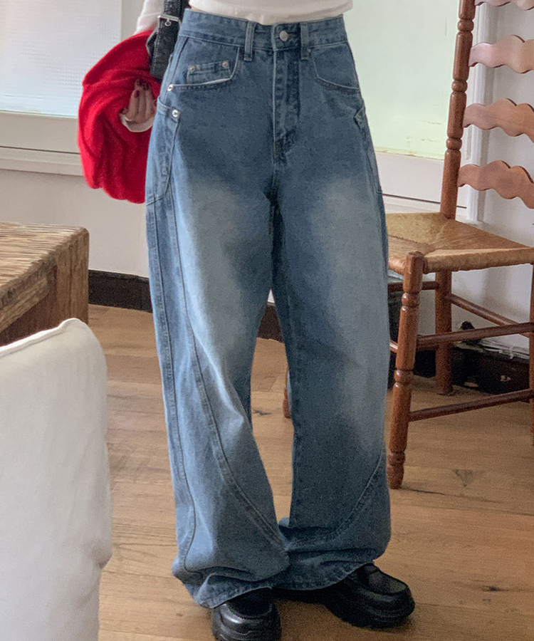 【丈別】スリットワイドデニムパンツ BLUE