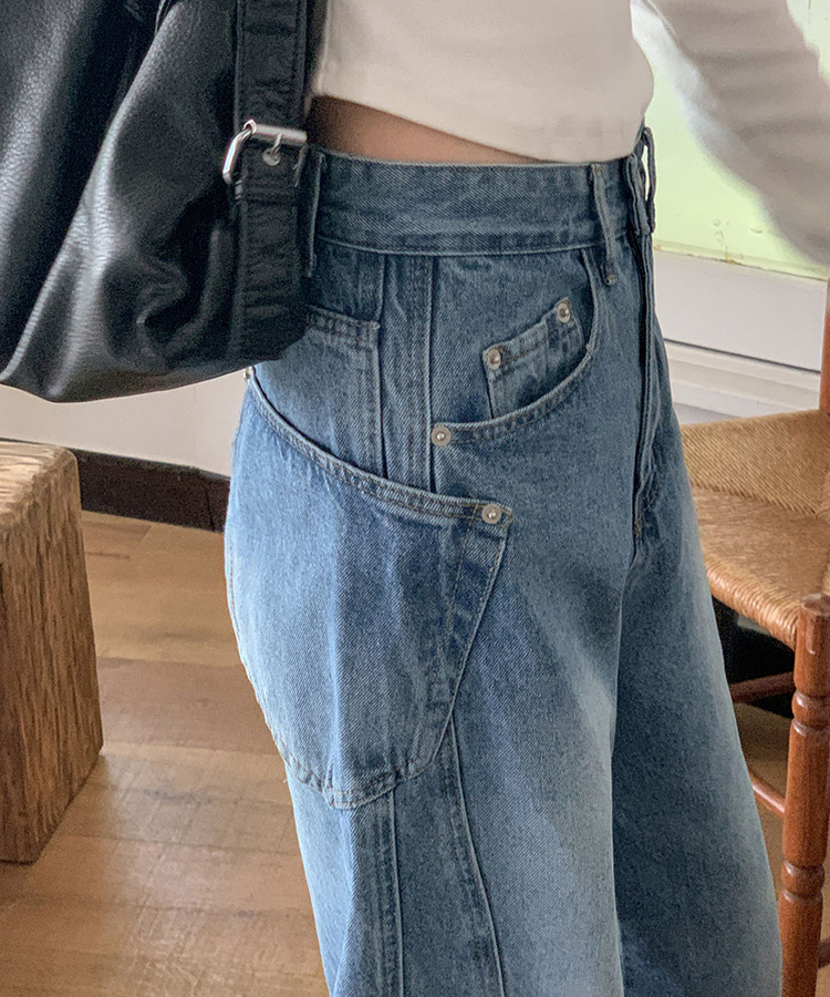 【丈別】スリットワイドデニムパンツ BLUE