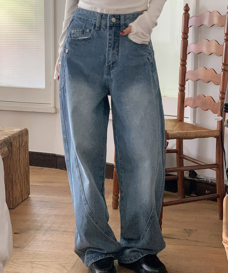 【丈別】スリットワイドデニムパンツ BLUE