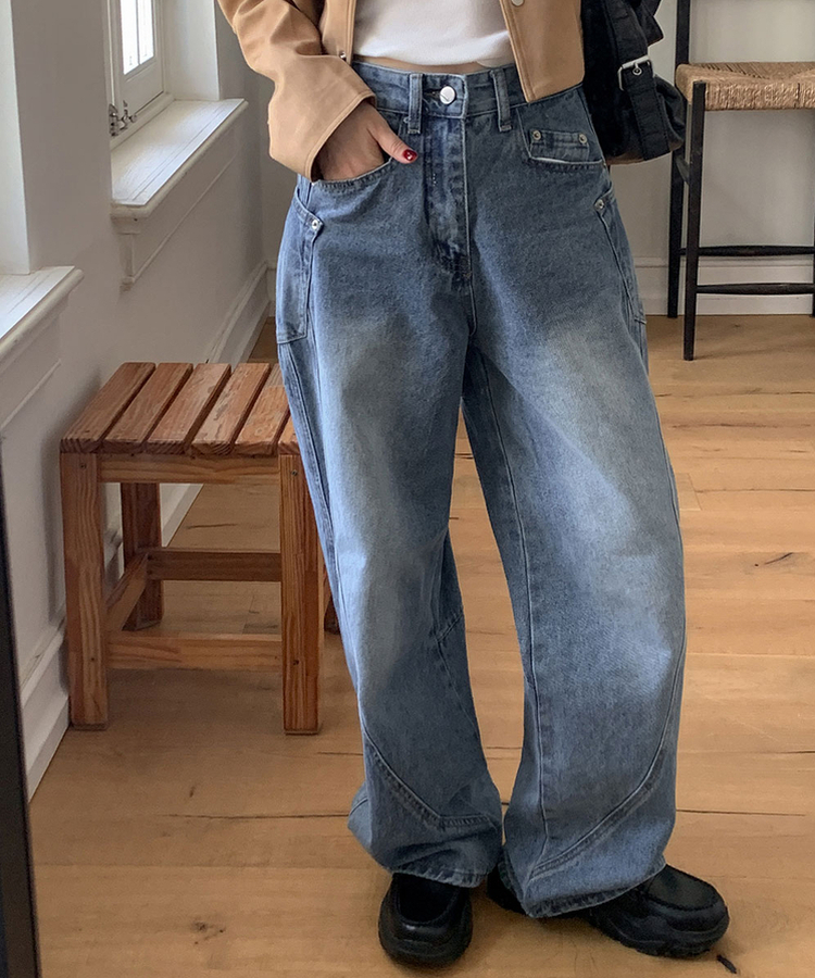 【丈別】スリットワイドデニムパンツ BLUE