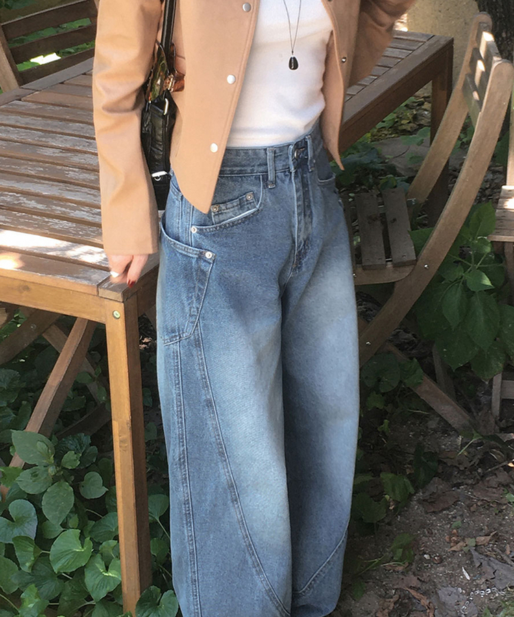 【丈別】スリットワイドデニムパンツ BLUE