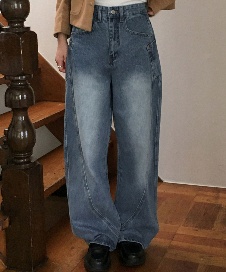 【丈別】スリットワイドデニムパンツ BLUE