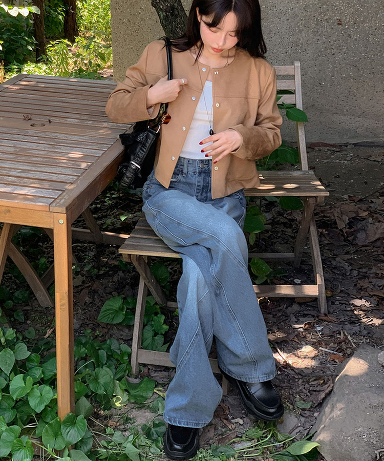 【丈別】スリットワイドデニムパンツ BLUE