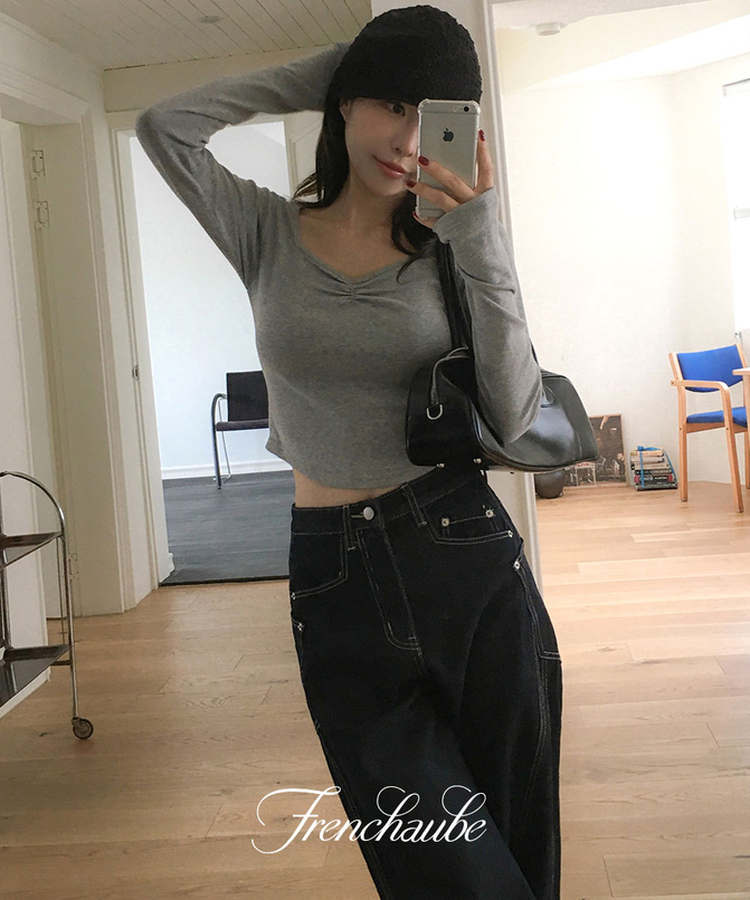 【丈別】スリットワイドデニムパンツ DEEP BLUE