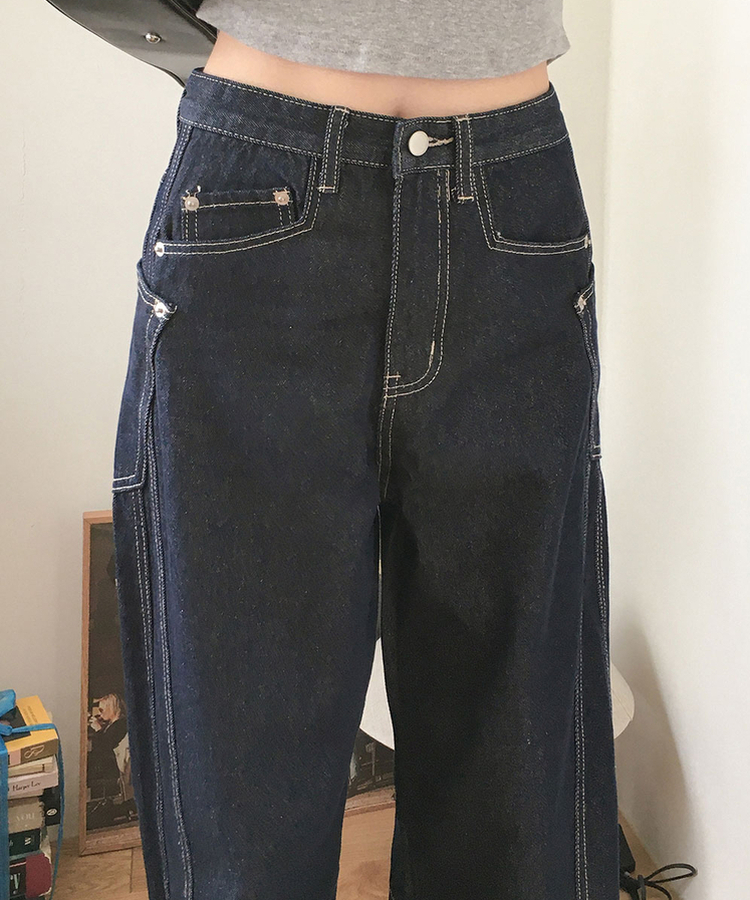 【丈別】スリットワイドデニムパンツ DEEP BLUE