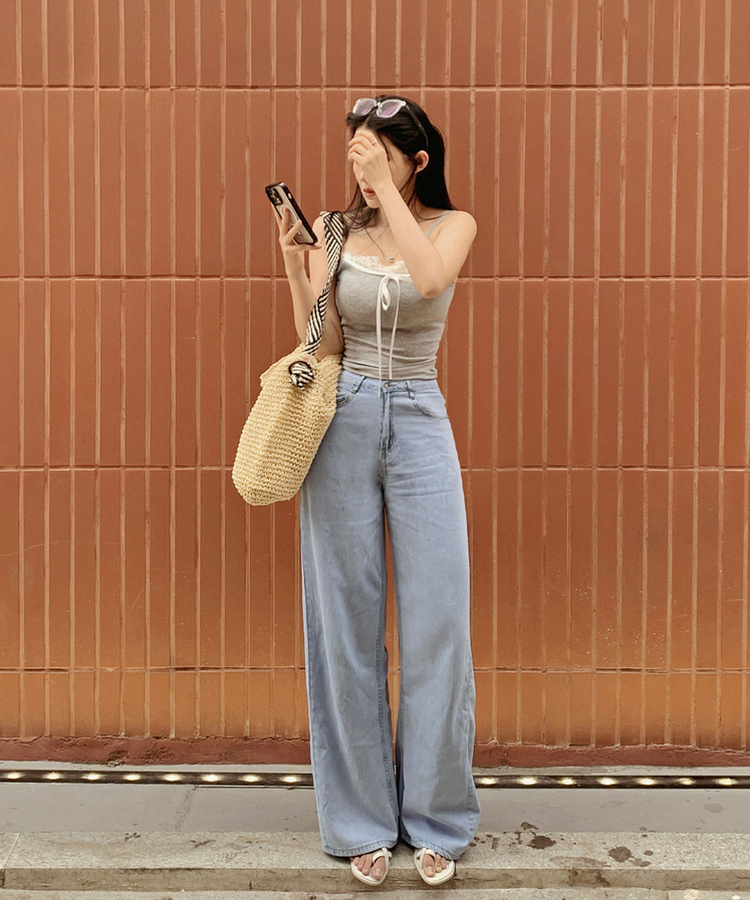 【丈別】クーリングワイドストレートジーンズ LIGHT DENIM