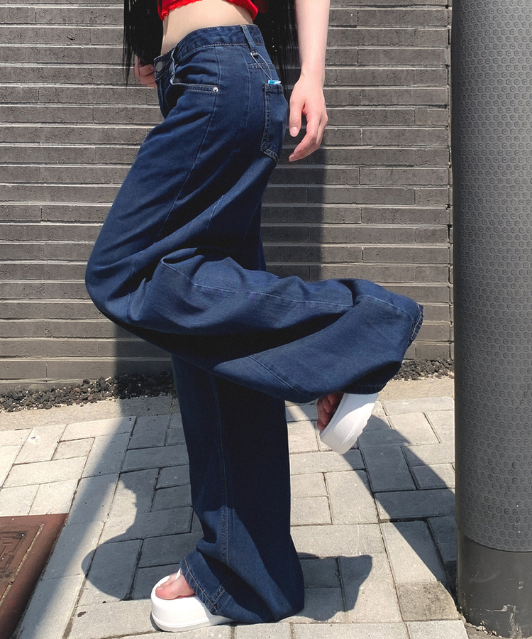 【丈別】クーリングワイドストレートジーンズ DEEP DENIM