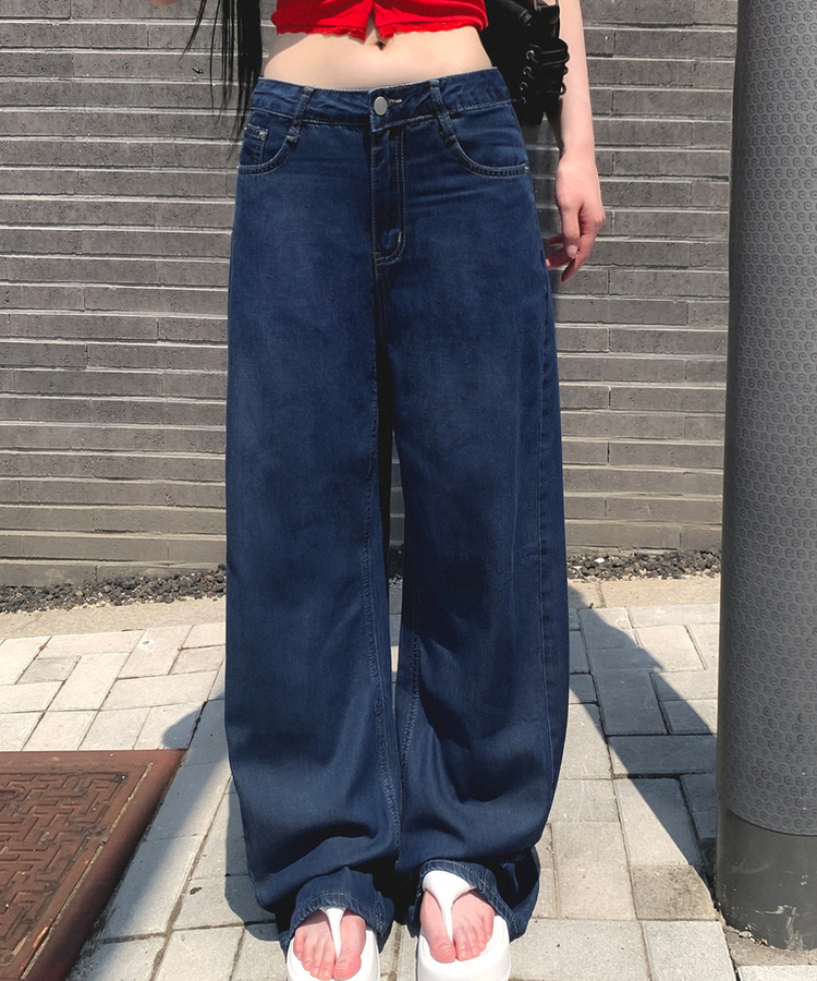 【丈別】クーリングワイドストレートジーンズ DEEP DENIM