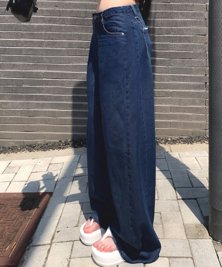 【丈別】クーリングワイドストレートジーンズ DEEP DENIM