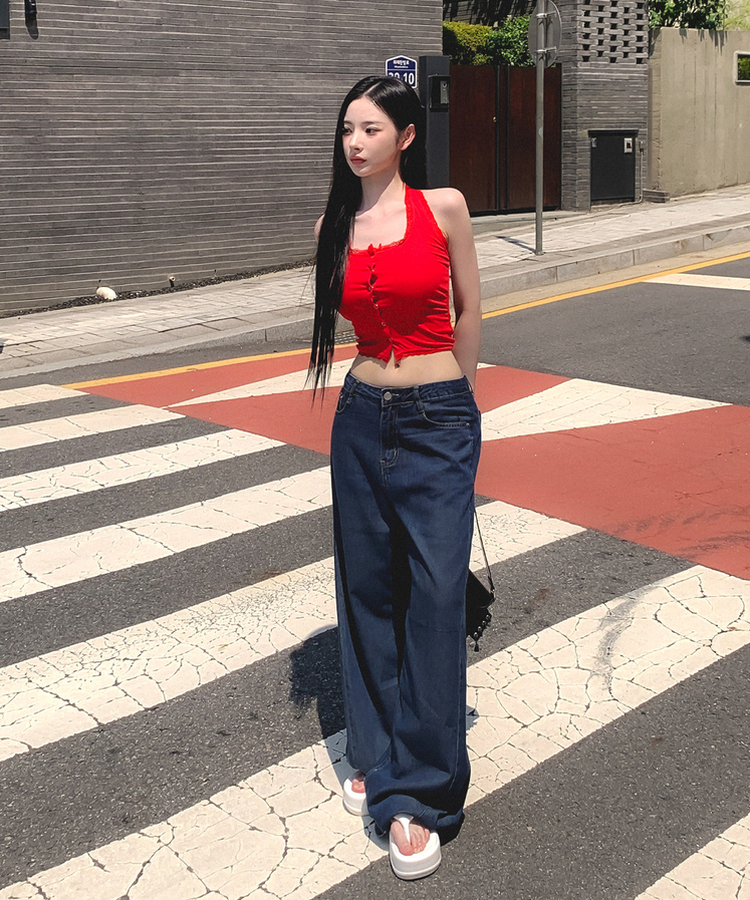 【丈別】クーリングワイドストレートジーンズ DEEP DENIM