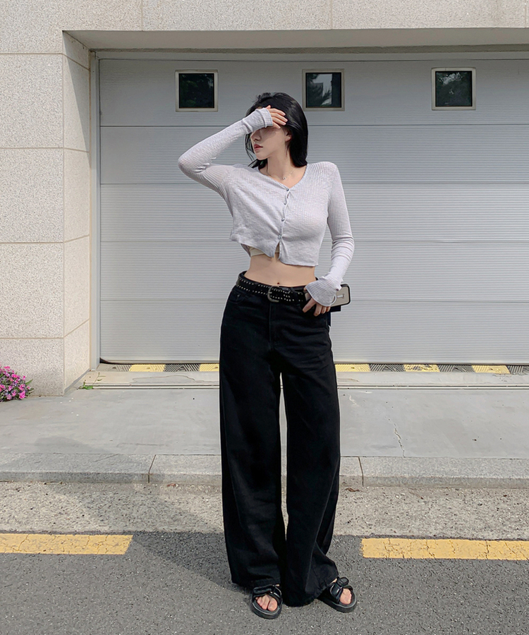 【丈別】クーリングワイドストレートジーンズ BLACK DENIM