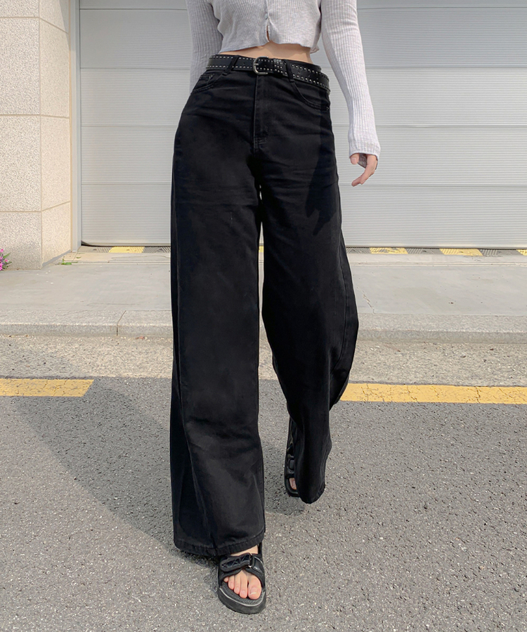 【丈別】クーリングワイドストレートジーンズ BLACK DENIM