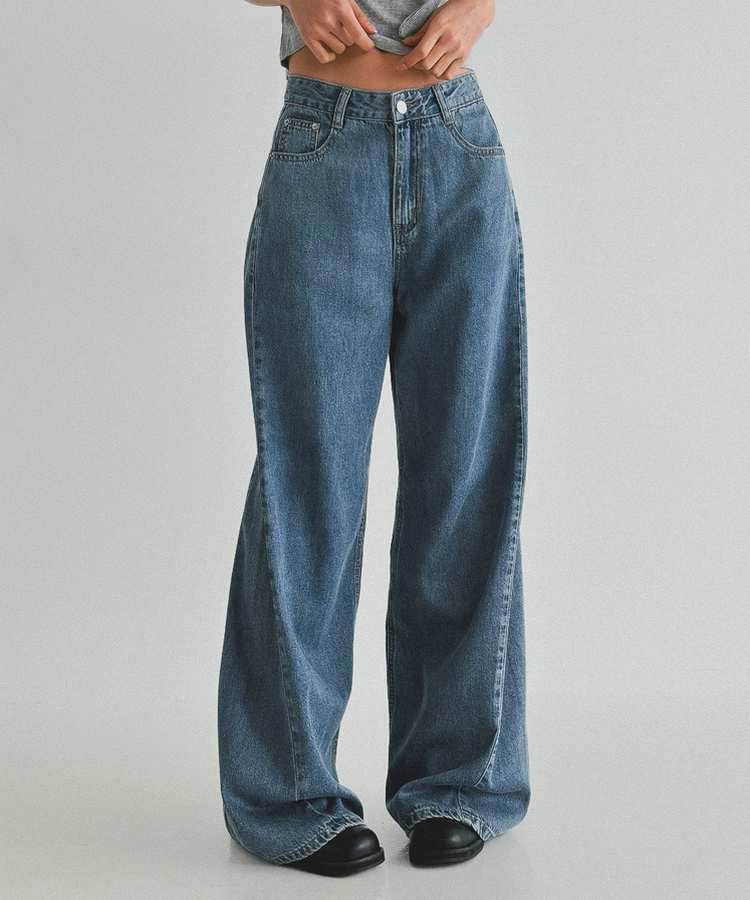 【丈別】クーリングワイドストレートジーンズ MID DENIM