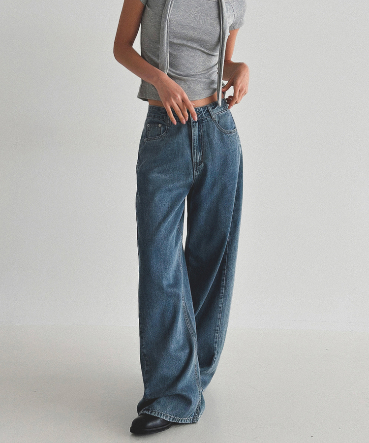 【丈別】クーリングワイドストレートジーンズ MID DENIM