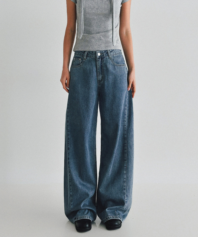 【丈別】クーリングワイドストレートジーンズ MID DENIM