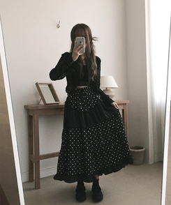 ドットロングスカート｜ミディ/ロングスカート｜韓国