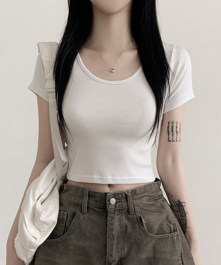 ラウンドスリム半袖Tシャツ(6color) WHITE