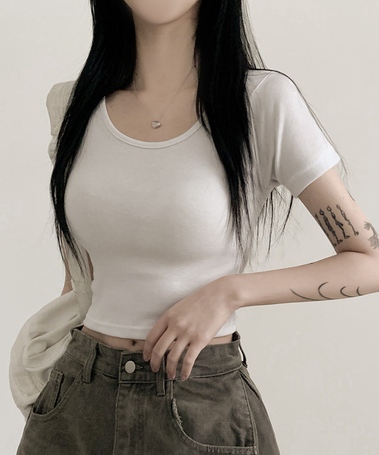 ラウンドスリム半袖Tシャツ(6color) WHITE