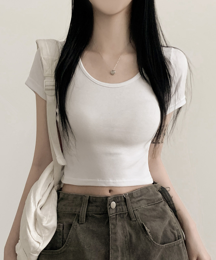 ラウンドスリム半袖Tシャツ(6color) WHITE