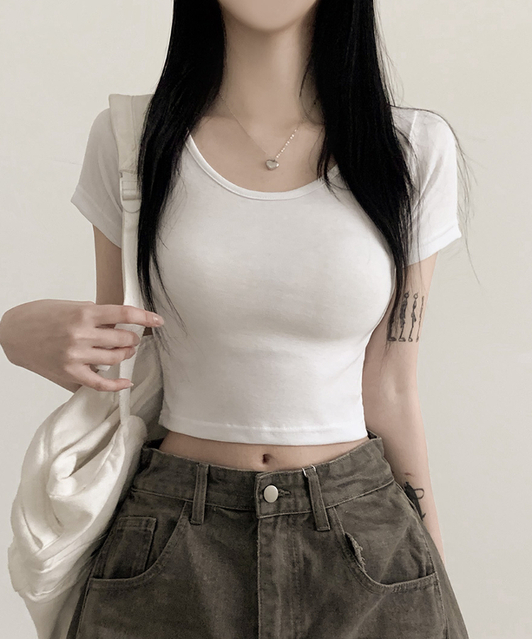 ラウンドスリム半袖Tシャツ(6color) WHITE