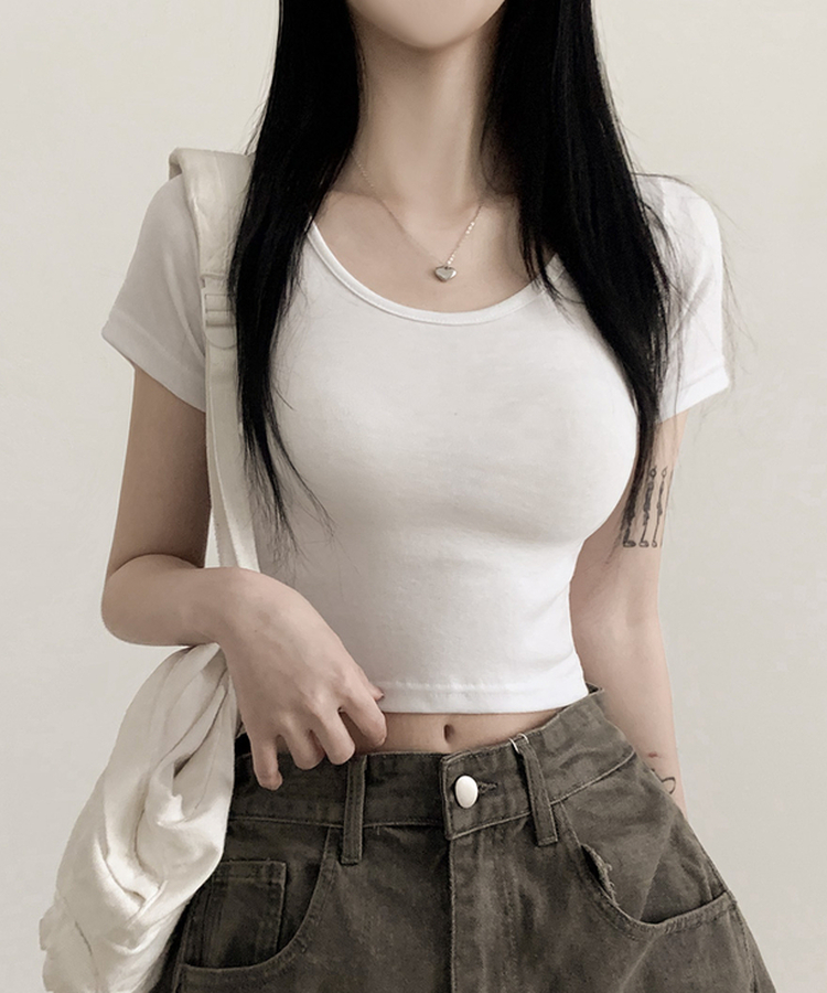 ラウンドスリム半袖Tシャツ(6color) WHITE