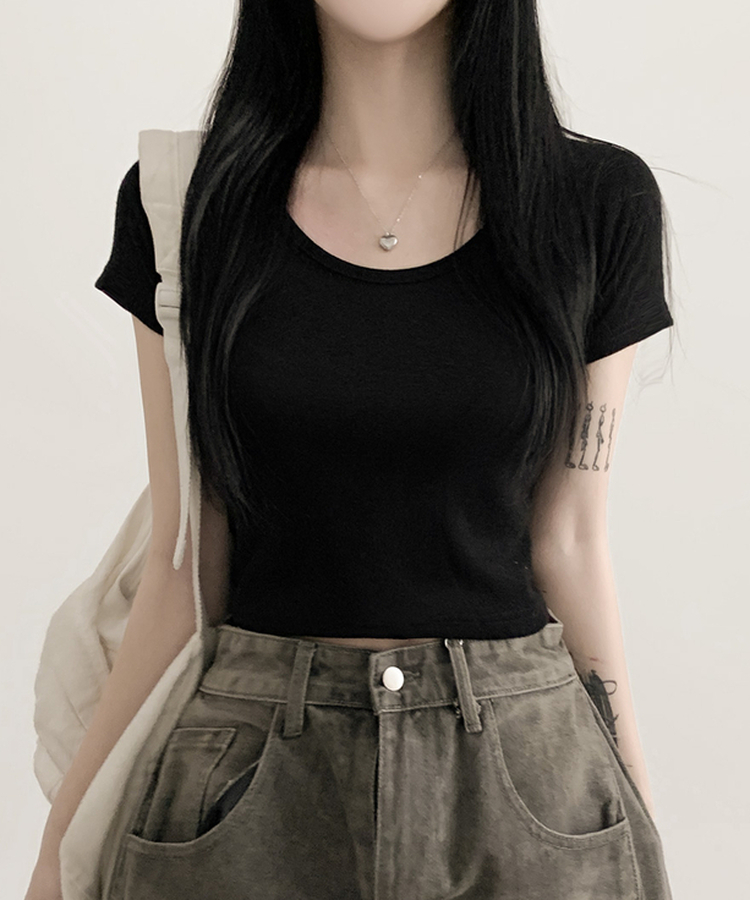 ラウンドスリム半袖Tシャツ(6color) BLACK