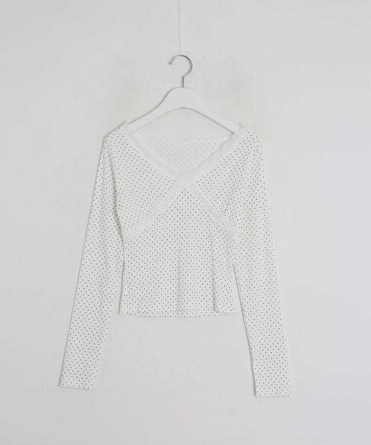 ドットレースV ネック長袖Tシャツ