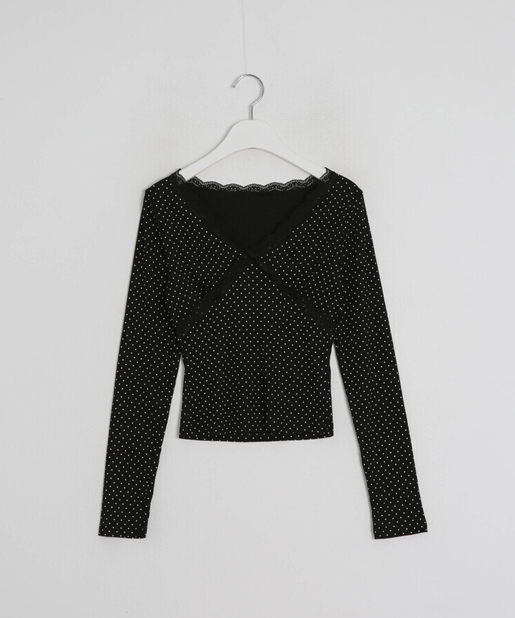 ドットレースV ネック長袖Tシャツ