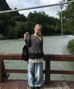 レイヤードフリルミニスカート CHARCOAL