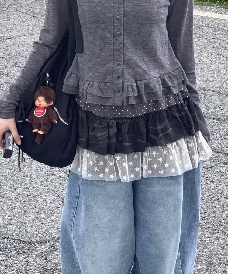 レイヤードフリルミニスカート CHARCOAL