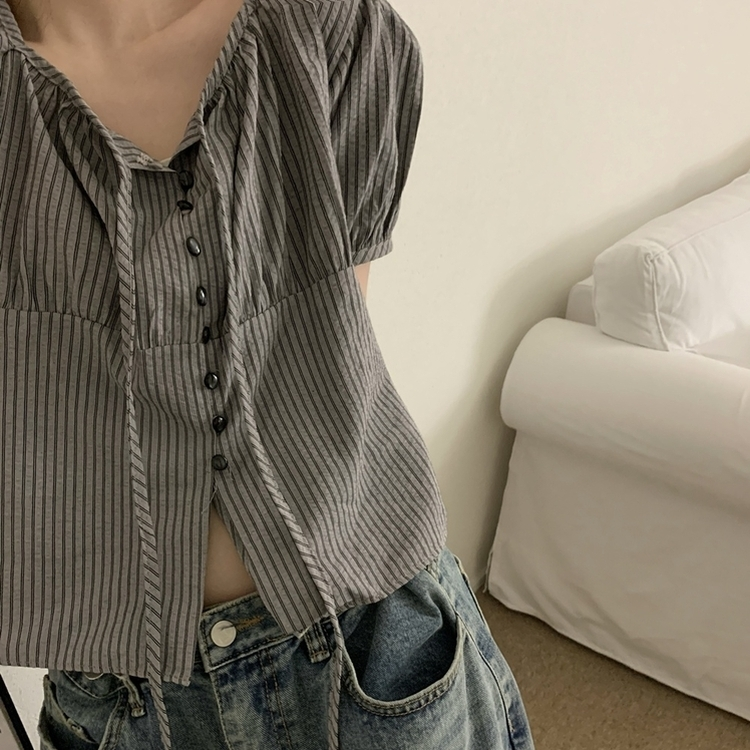 ボタンストリングブラウス BLACK