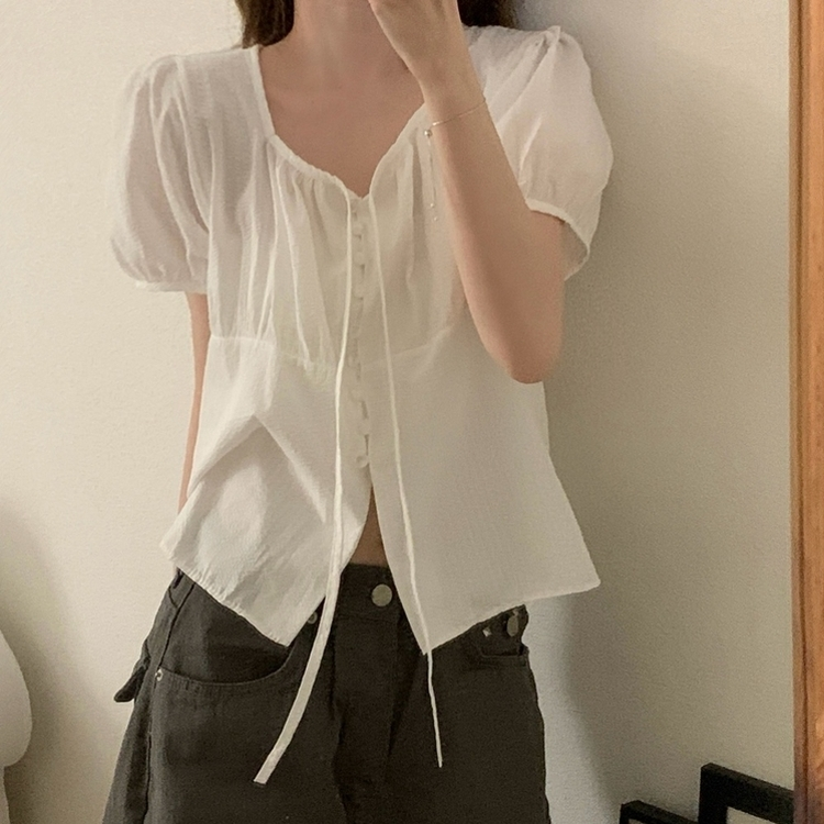 ボタンストリングブラウス WHITE
