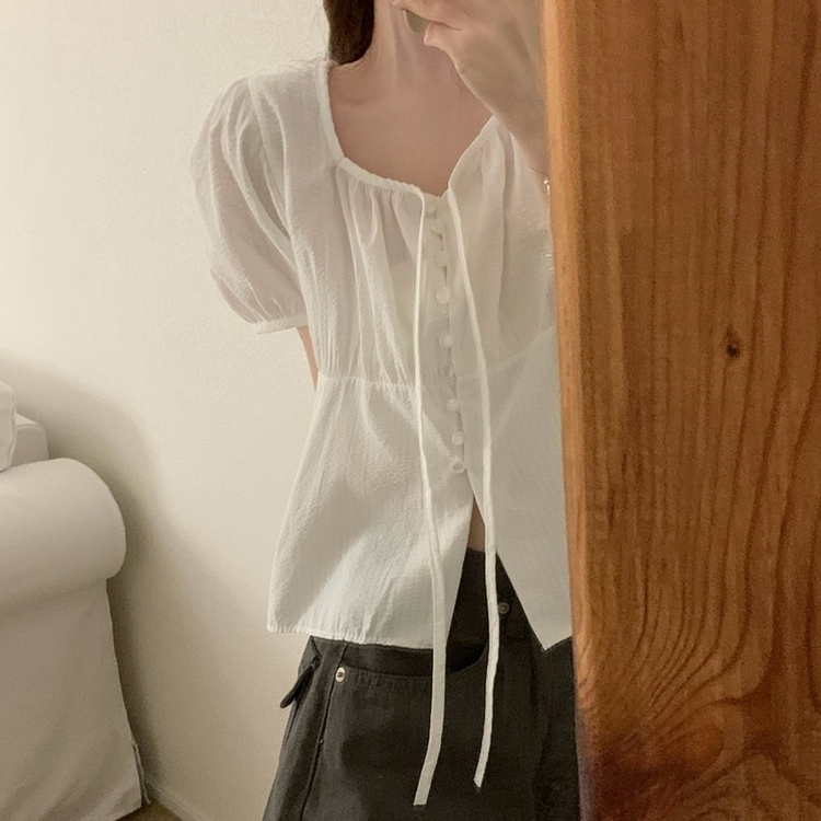 ボタンストリングブラウス WHITE