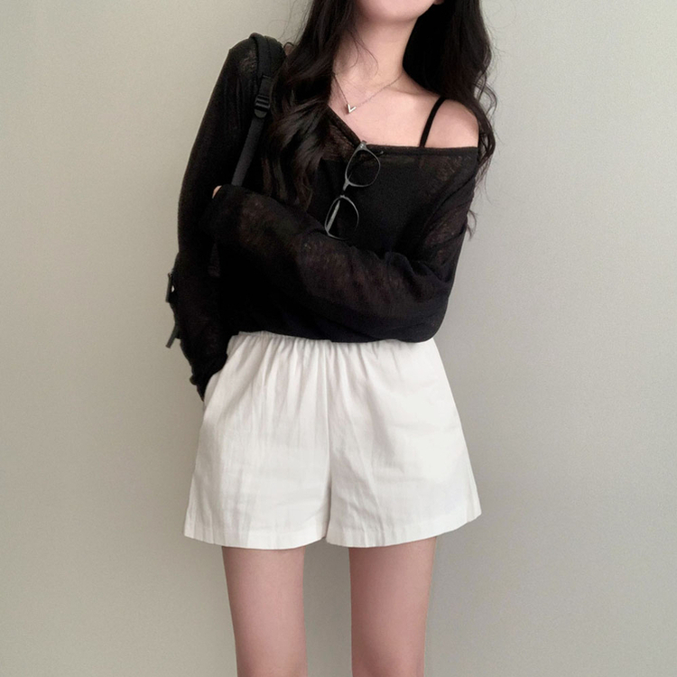 애쉬 시스루 오프숄더 원숄더 루즈핏 긴팔 티셔츠 블랙