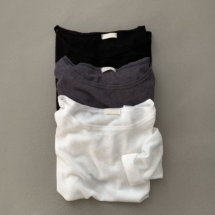 애쉬 시스루 오프숄더 원숄더 루즈핏 긴팔 티셔츠