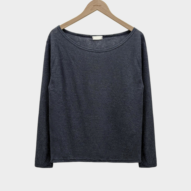 애쉬 시스루 오프숄더 원숄더 루즈핏 긴팔 티셔츠