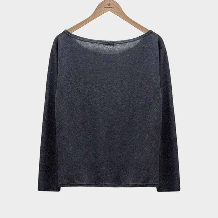 애쉬 시스루 오프숄더 원숄더 루즈핏 긴팔 티셔츠