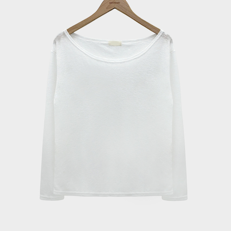 애쉬 시스루 오프숄더 원숄더 루즈핏 긴팔 티셔츠